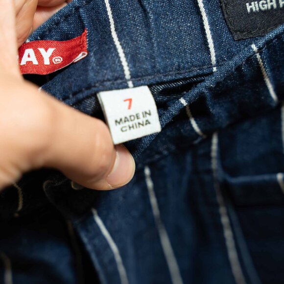 High Rise Navy and White Striped Denim Shorts - Picture 6 of 10